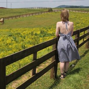 ASOS black gingham backless halter dress